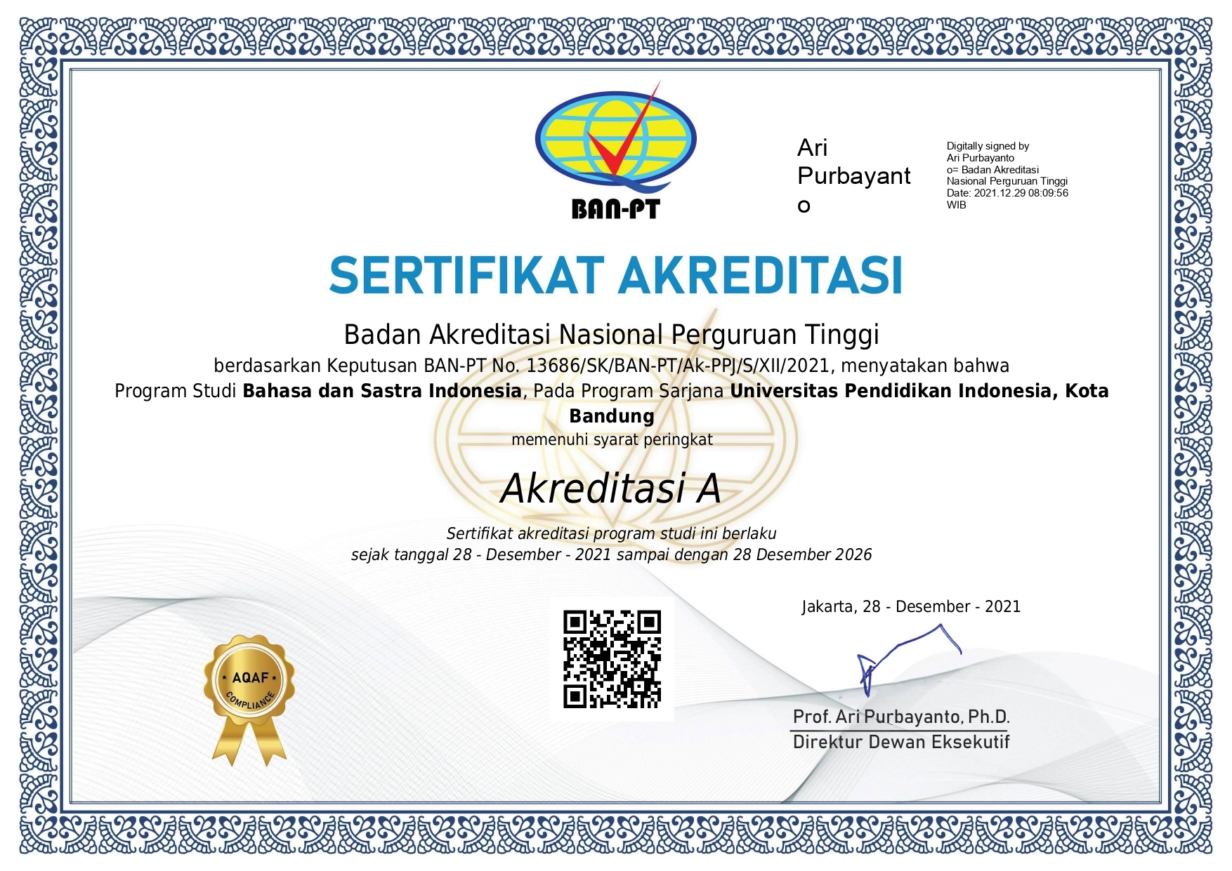 Sertifikat Akreditasi BAN-PT
