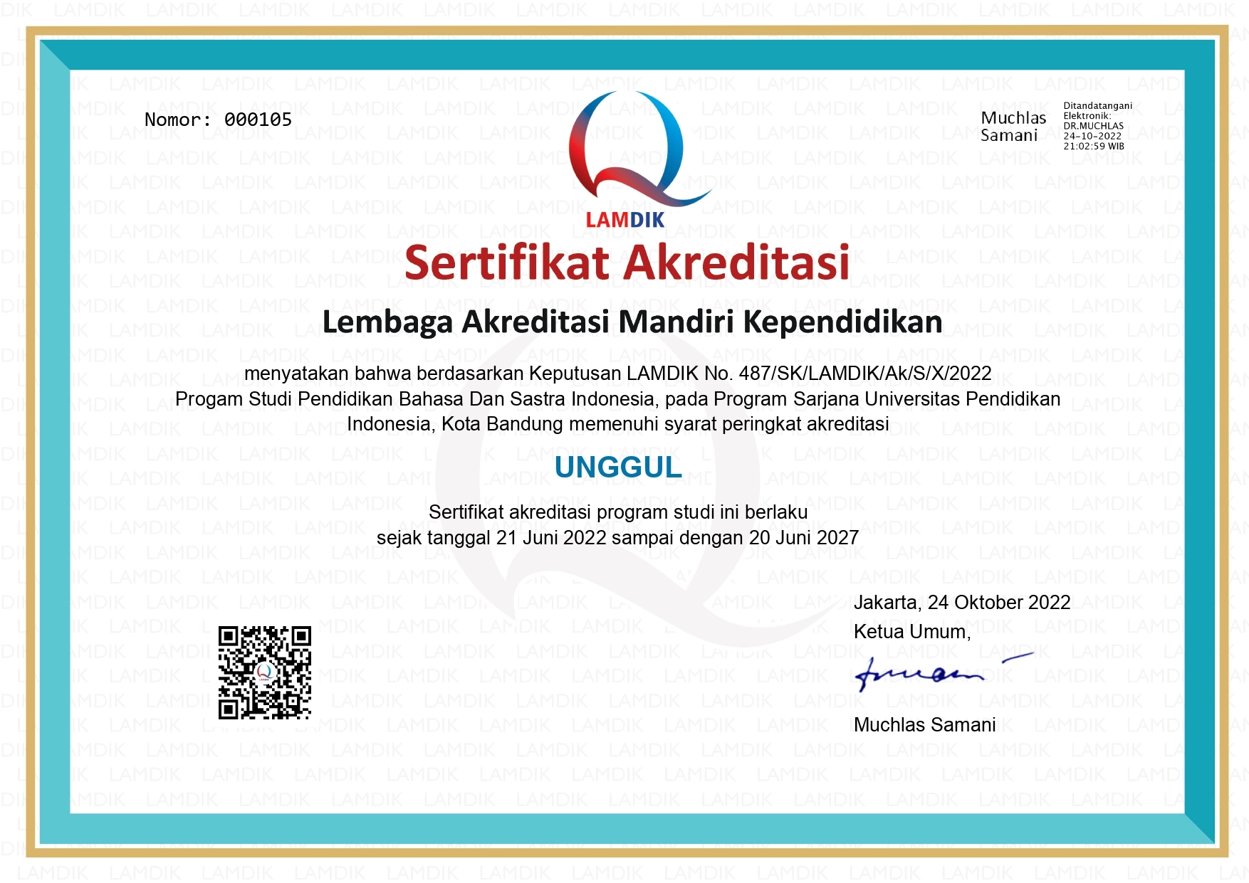 Sertifikat Akreditasi LAMDIK