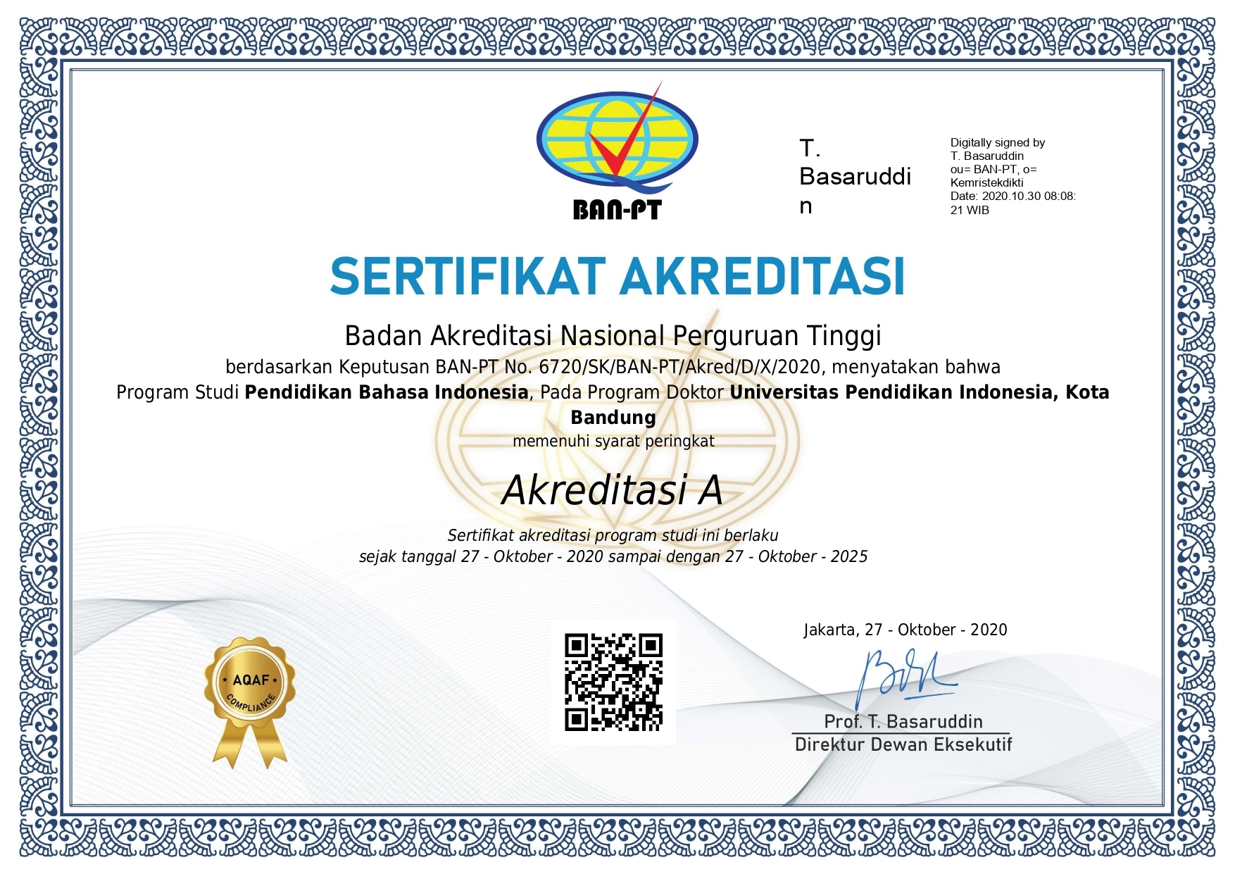 Sertifikat Akreditasi BAN-PT S3