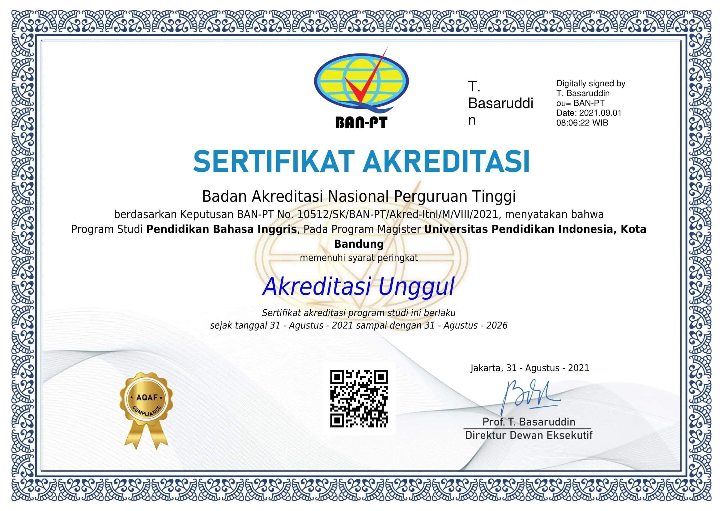 Sertifikat Akreditasi BAN-PT S2