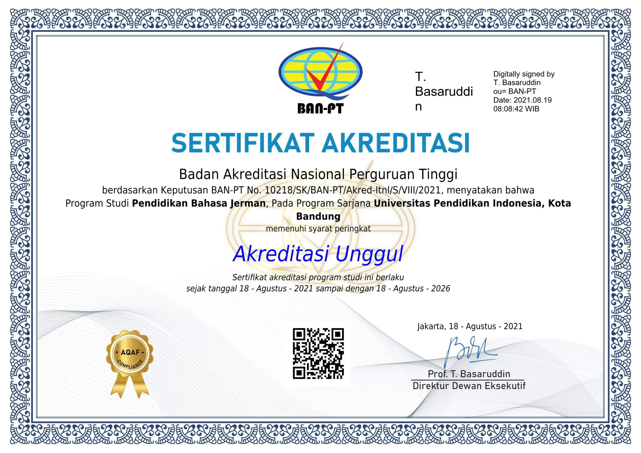 Sertifikat Akreditasi BAN-PT