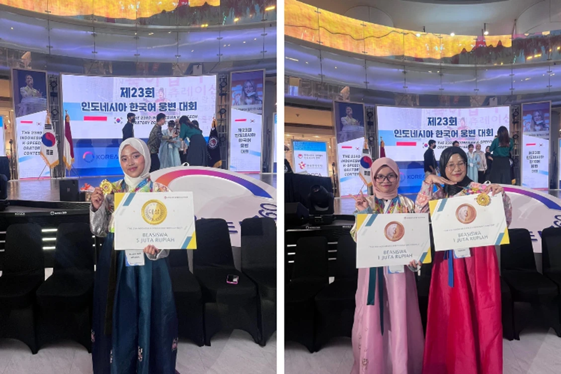 Allisya Nur Azharia and team receiving awards at the 2025 K-Speech Contest