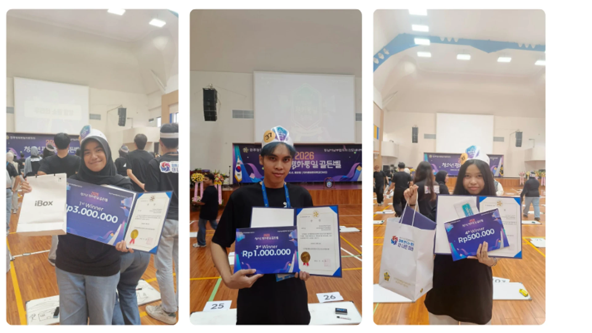 Students of the Korean Language Education Study Program of FPBS UPI receiving awards at the 2026 Tongil Golden Bell competition