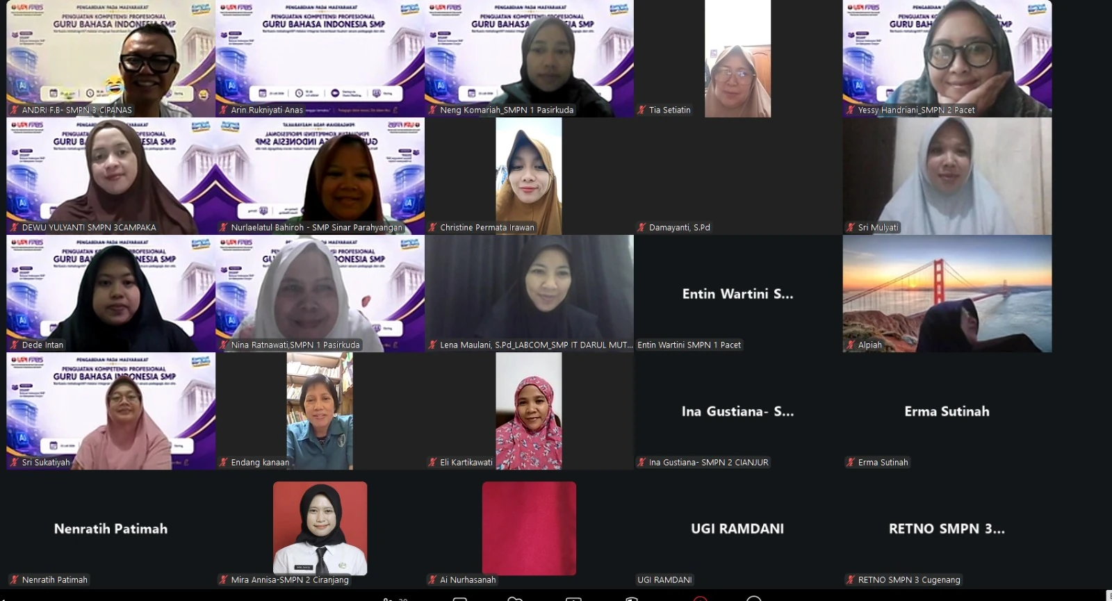 Sesi daring lanjutan program PkM bersama guru Bahasa Indonesia SMP Kabupaten Cianjur