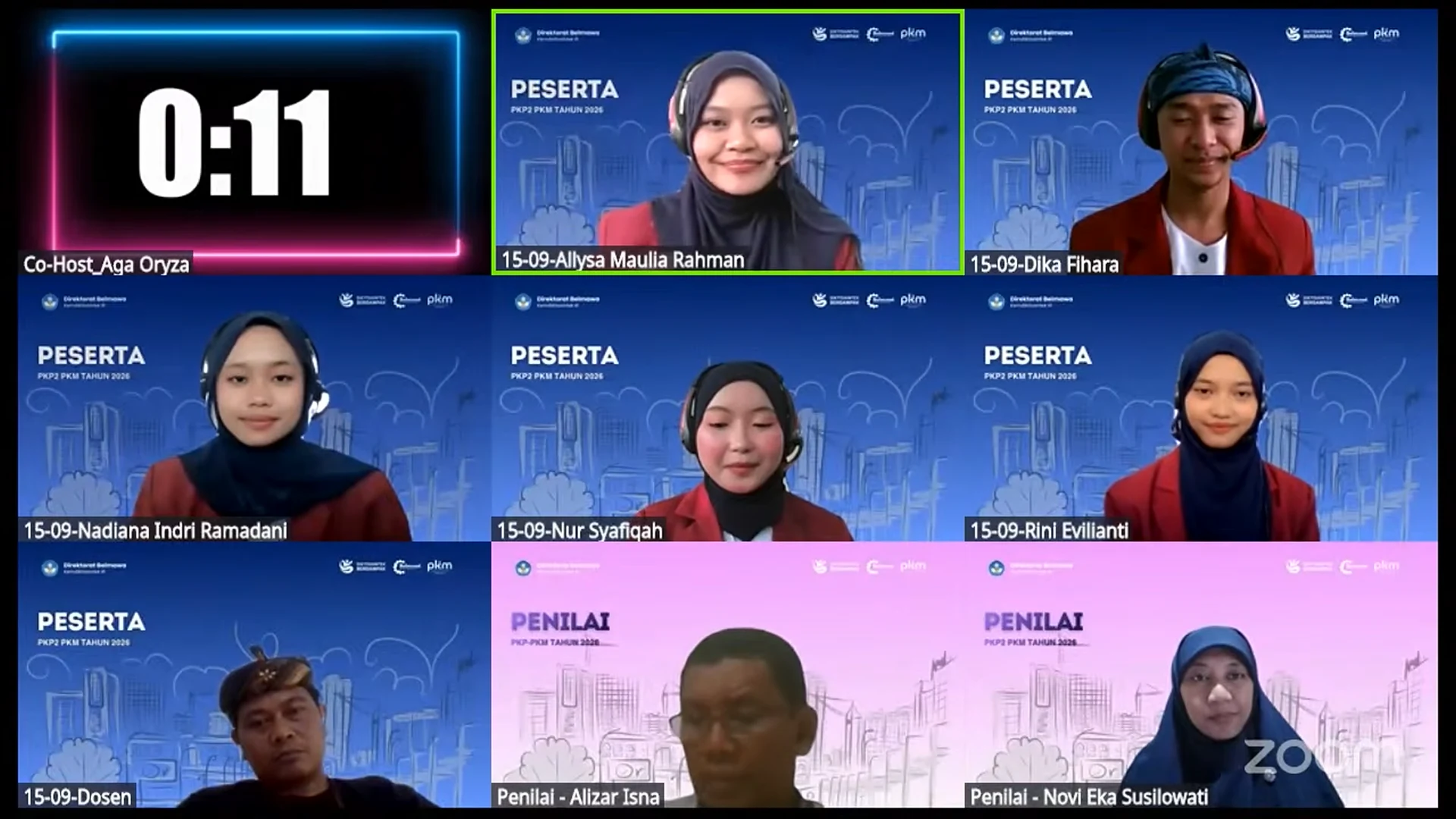 Dokumentasi sesi pemaparan presentasi PKP2 2026 secara daring oleh Tim PKM-RSH FPBS UPI